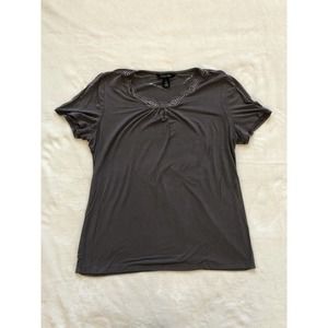 Ambrielle‎ Blouse Size Small Gray Heathered Short Sleeve Lace Scoop Neck Stretch